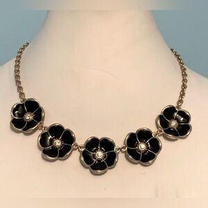 Black Floral Statement Necklace with Gold Accents